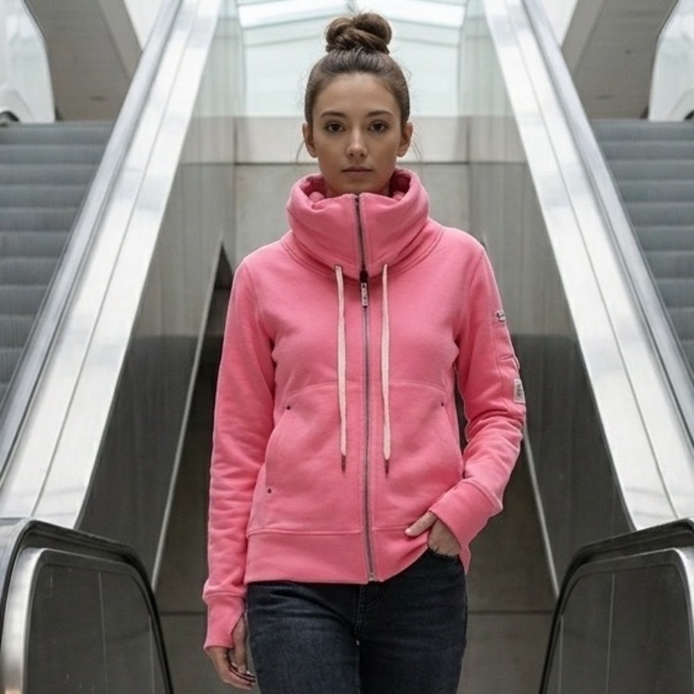 THUMB UNITED 4X Pink Full Zip Heavy Hoodie Oversized Cowl Neck Sweatshirt Jacket